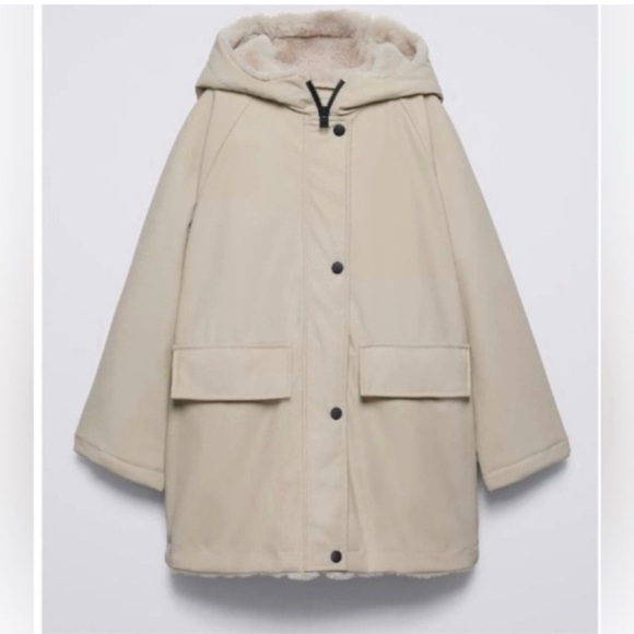 Zara Beige Hooded Puffer Jacket warm waterproof 9/10 - Picture 1 of 9